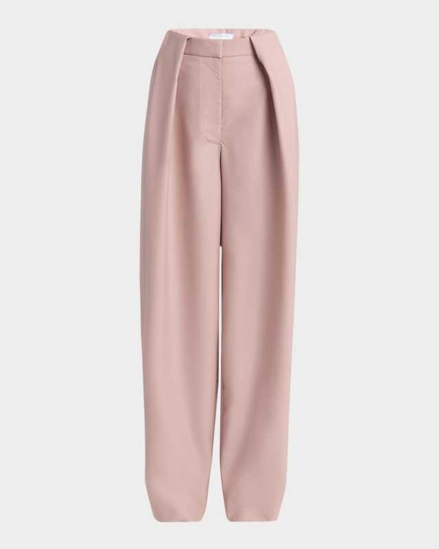 Pleated Wide-Leg Canvas Balloon Trousers